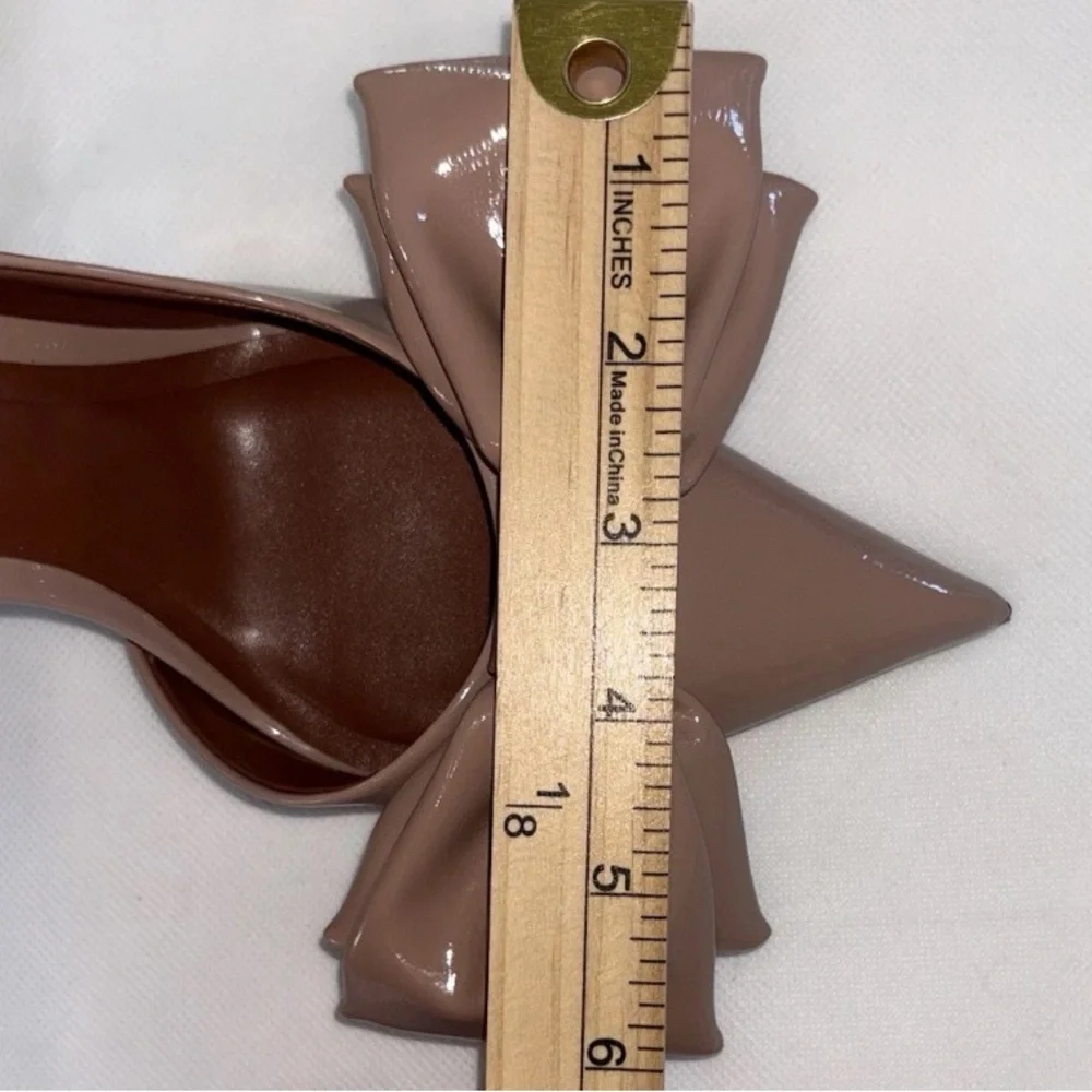 ZARA BEIGE PATENT POINTED-TOE SLINGBACK HEELS W/ LARGE BOWS SHOES EU39 US 8-8.5